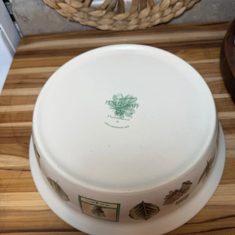 Pfaltzgraff Naturewood Set of 2 Serving Bowls Botanical Leaf Garden Pattern USA